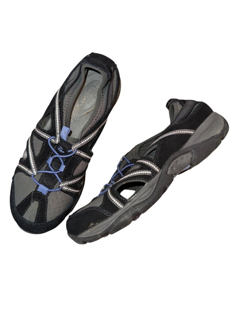 Explore24 By Easy Spirit Womens Black Sport Sandals Elastic Laces Cutouts Size 7